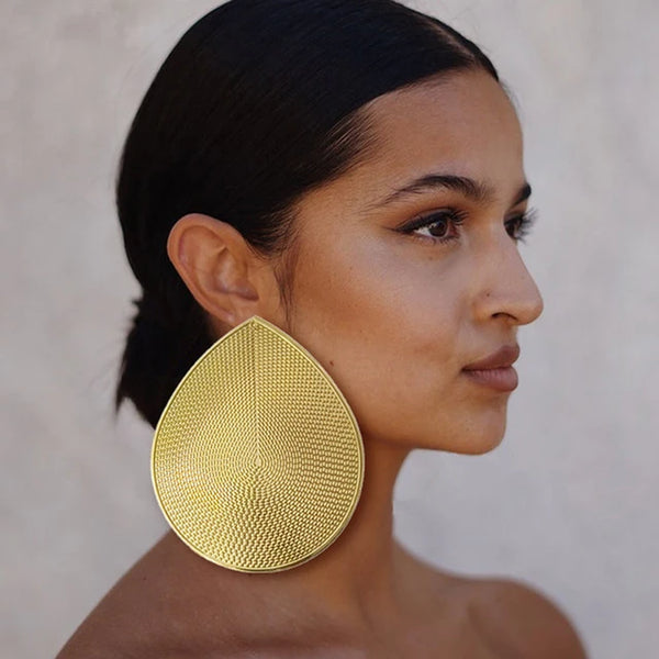 Gold Oval Shaped Copper Drop Earrings 